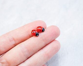 Ladybug Stud Earrings: Handmade  Miniature Polymer Clay Ladybirds