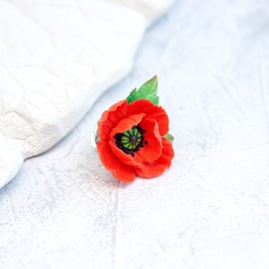 Poppy brooch. Red poppy lapel pin. August Birth Flower jewelry image 2