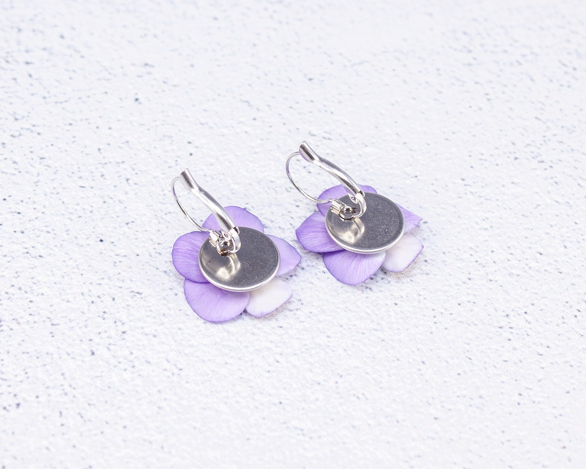 Pansy earrings Realistic viola flower Earrings Purple pansy Etsy