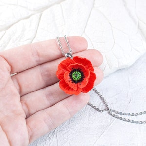 Red poppy pendant Pendant with red flower Poppy jewelry image 8