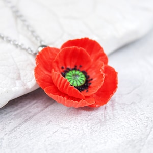 Red poppy pendant Pendant with red flower Poppy jewelry image 5