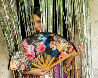 She's Everything: Foldable fan Laser Cut Wood Vibrant Pattern Summer Accessory