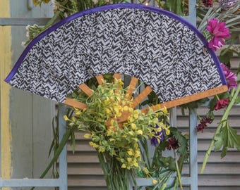 From Above: Handmade Folding Fan Black and White Geometric Pattern Laser Cut Wood