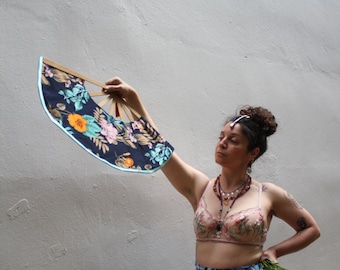 Enticing Handmade Folding fan Laser Cut Wood Floral Pattern