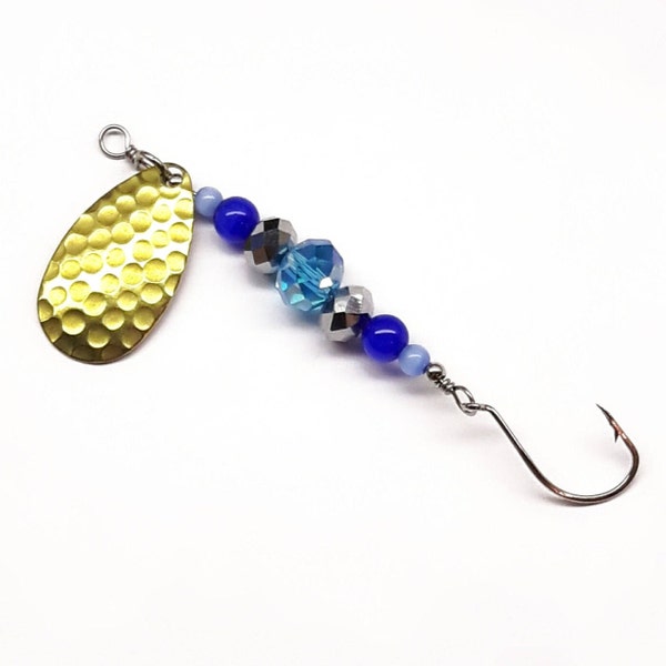 Handmade Fishing Tackle, Fishing Lure, Gifts for Him, Dad Gift, Tackle Box, Spinner Bait Lure, Blue Fishing Lure, Fishing Gifts