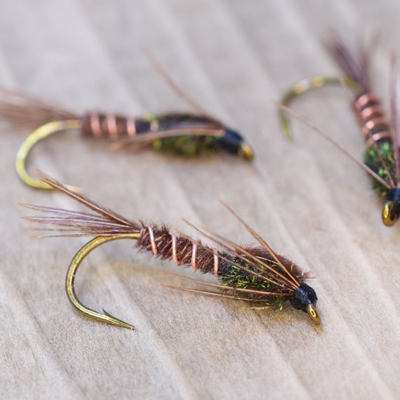 3 X Gold Collar Buzzers Nymph Wet Trout Flies Sizes 10,12 Fishing Flies 