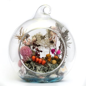 Dried flowers arrangement, pond/sea theme, hanging terrarium, ornament, resin