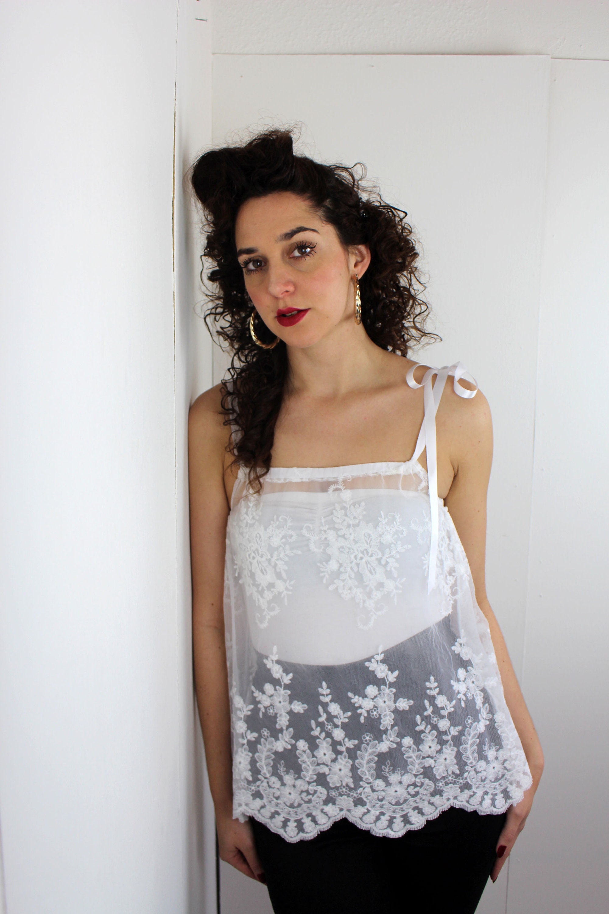 White Lace Long Vest Top Etsy