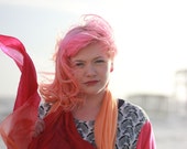 Oranje Cerise Ombre DIP Dye zijden sjaal