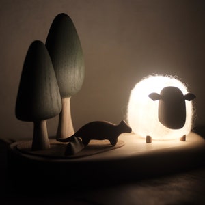 The Sheep in the Woods night light wood and felt image 10