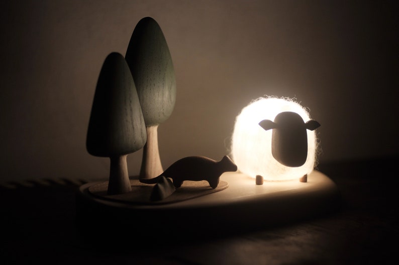 The Sheep in the Woods night light wood and felt image 10