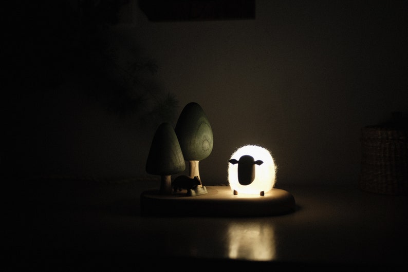The Sheep in the Woods night light wood and felt image 8