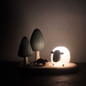 The Sheep in the Woods night light wood and felt image 9