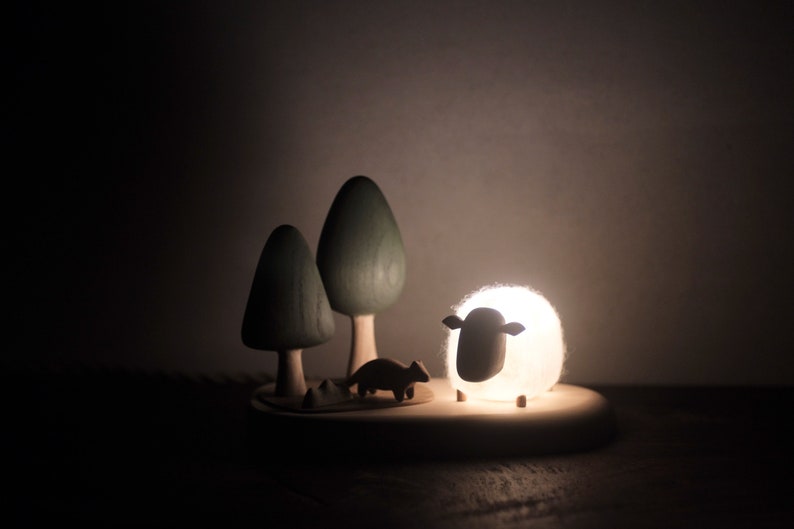 The Sheep in the Woods night light wood and felt image 9