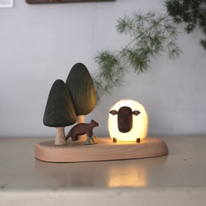 The Sheep in the Woods night light wood and felt image 7