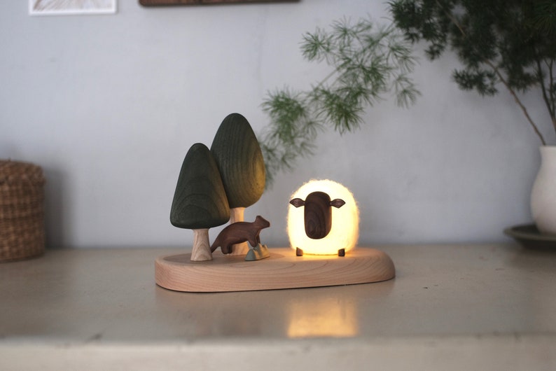 The Sheep in the Woods night light wood and felt image 7