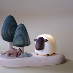 The Sheep in the Woods night light wood and felt image 1