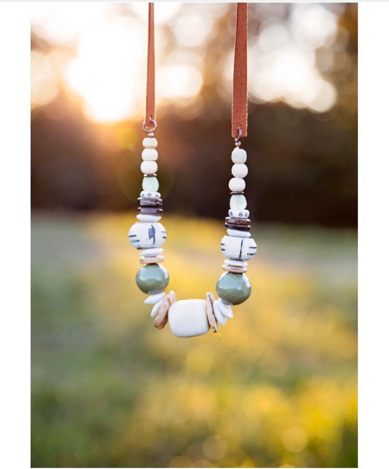 Boho statement green tribal necklace bracelet set