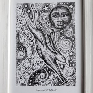 Moonlight Fantasy a 5x7 Limited edition Hare print image 1