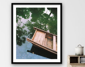 Wooden Boat Giclée Fine Art Print | Reflection in Humble Administrator’s Garden, China Travel Photography Wall Decor 8x10 12x15 16x20 24x30