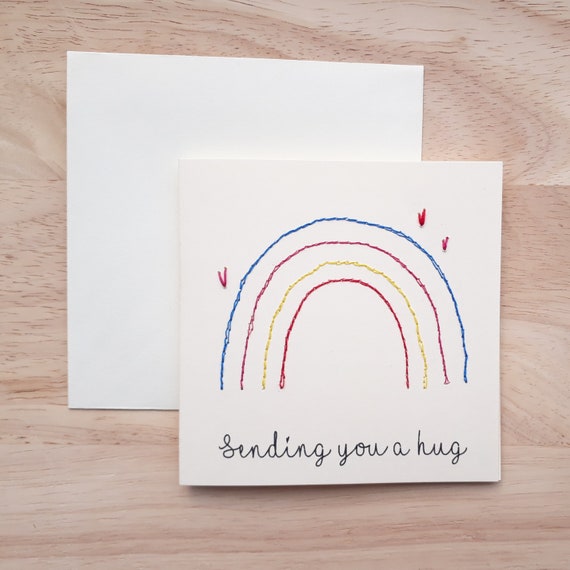 Stitched rainbow greetings card - Sending hugs - A perfect card to reach out to your loved one in isolation