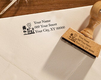 Return address stamp "flowers", custom address stamp, personalized stamp, address stamp, rubber stamp, housewarming gift, name stamp