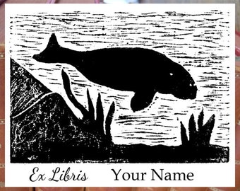 Bookplate stamp or stickers  "Sea cow", librarian stamp, exlibris stamp, personalized exlibris, custom bookplate stamp, exlibris labels, 188