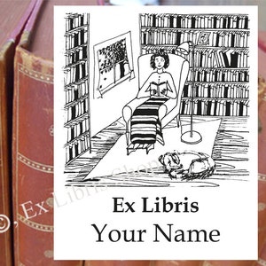 Bookplate stamp or stickers Reading woman, custom exlibris, personalised ex libris, book stamp, library stamp, ex libris stamp, stamp, 214 image 1