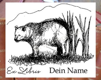 Ex Libris stamp or stickers "Bear", custom bookplate, personalized exlibris stamp or stickers, library stamp, book stamp, bear exlibris