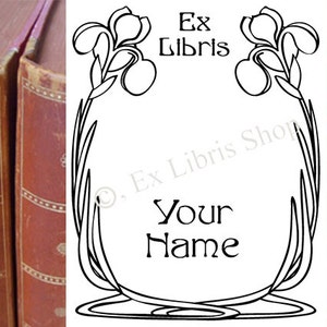Custom bookplate stamp or stickers Iris, custom exlibris, personalized book stamp, library stamp, book stamp, plant exlibris, iris image 1