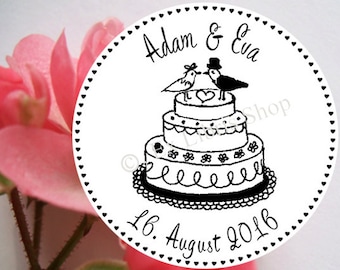 Personalized wedding stamp "wedding cake", rubber stamp, wedding invitation DIY, custom wedding stamp, save the date stamp, name stamp, 821
