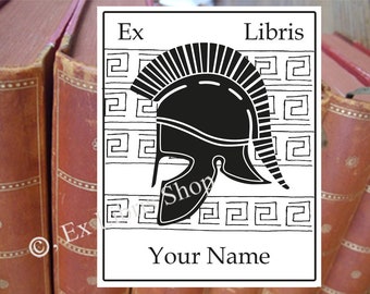 Bookplate stamp or stickers "Achilles helmet", custom exlibris, personalised ex libris, book stamp, library stamp, achilles stamp, 212