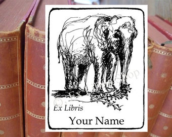 Bookplate stamp or stickers "Elephant", exlibris, personalized exlibris, custom book stamp, librarian stamp, library stamp, elephant stamp