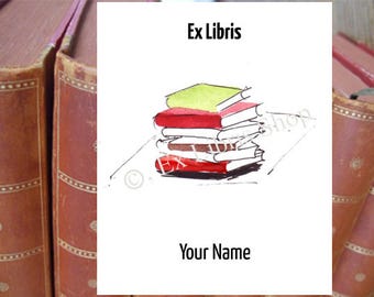 Bookplates "Pile of books", personalised ex libris, custom bookplate, custom exlibris, personalised bookplate stickers, bookplates, 215