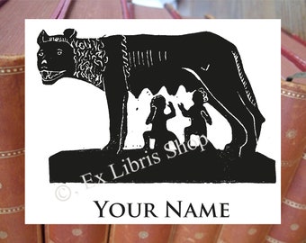 Bookplate stamp or stickers "Capitoline Wolf", personalized exlibris, book stamp, library stamp, custom exlibris, landscape bookplate