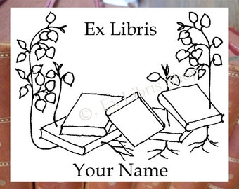 Exlibrisstempel oder Exlibrisetiketten "Bücherpflanzen", personalisiertes Ex Libris, Buchstempel, Namensstempel, Namensetiketten,
