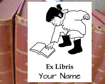 Exlibrisstempel oder -etiketten "Mädchen mit Buch", personalisiertes Ex Libris, Exlibrisetiketten, Buchstempel, Bibliotheksstempel, 80