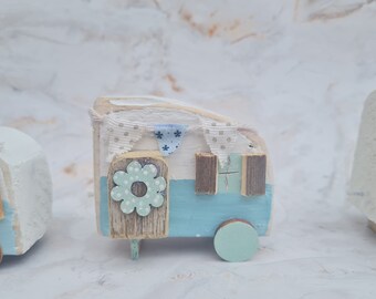 Miniature wooden driftwood caravan.cute tiny caravan.camping gift.home is where you park it.