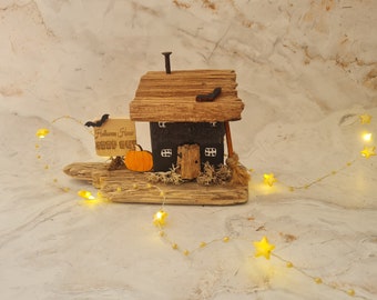 Halloween house.spooky rustic house ,broomstick,pumpkin,bats.laser engraved