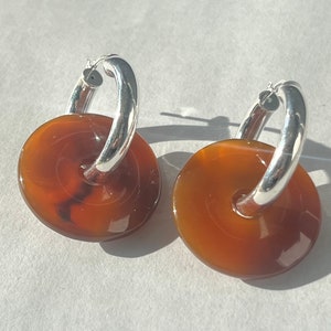 Sterling Silver Carnelian Disc Hoops