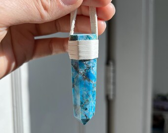 Blue Apatite Leather Necklace