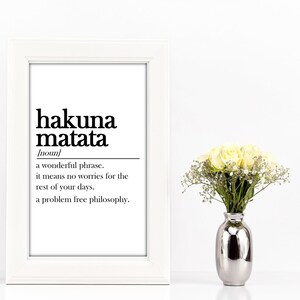 Digital PDF File Download Hakuna Matata Dictionary Definition Quote