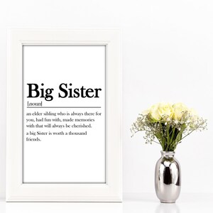 Digital PDF file download Big Sister dictionary definition quote print, poster, wallart, home decor, gift
