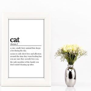 Digital PDF file download Cat dictionary definition quote print, poster, wallart, home decor, gift