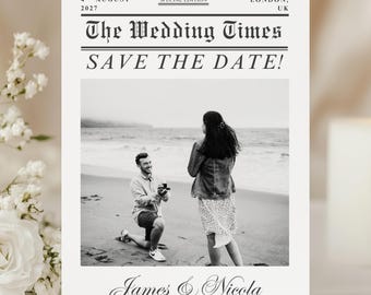 Wedding Newspaper | Save the Date | Wedding Invitation | Editable Template | Canva A4 & US Letter