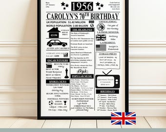 70th Birthday Gift | Personalised Present | Birthday Newspaper Poster | 1956 For Him & Her
