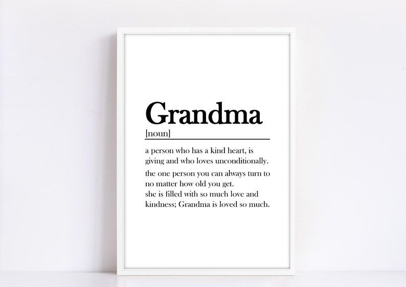 Grandma Definition Dictionary Quote Print Mother's Day Etsy