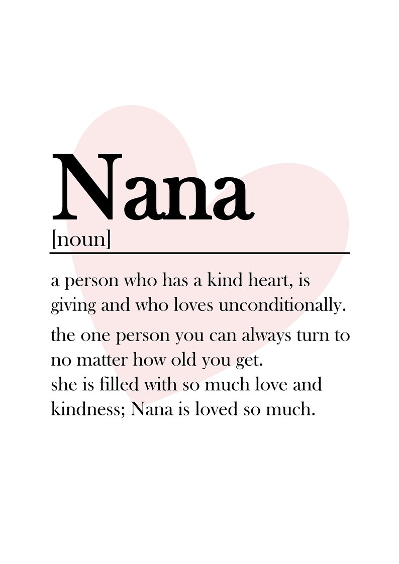 Nana Heart Definition Dictionary Quote Print Mother s Etsy