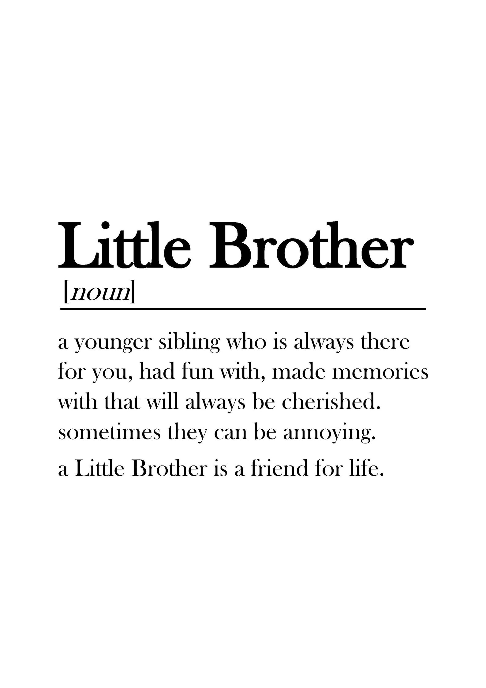 Little Brother Definition Dictionary Quote Print Birthday Etsy UK