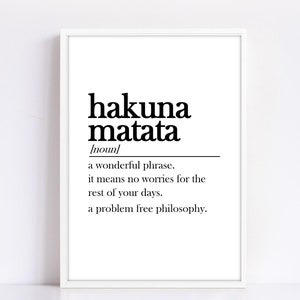 Digital PDF File Download Hakuna Matata Dictionary Definition Quote